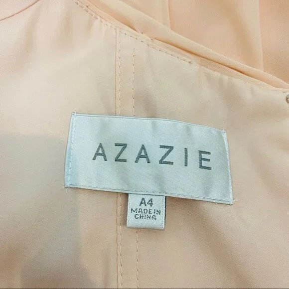 Azazie Elegant Floor Length Sleeveless Prom Wedding Guest Dress Light Peach - Picture 11 of 14
